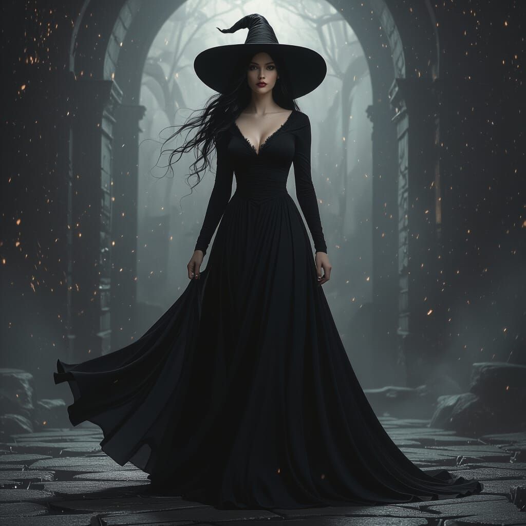 Mystical Witch in Flowing Dress - Digital Matte Painting
