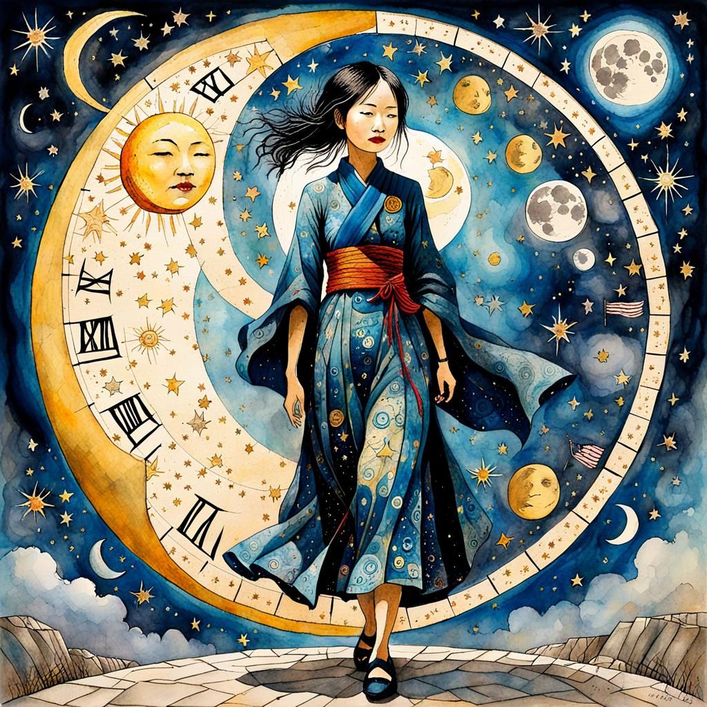 Beautiful Time Keeper in Watercolor Mosaic Style