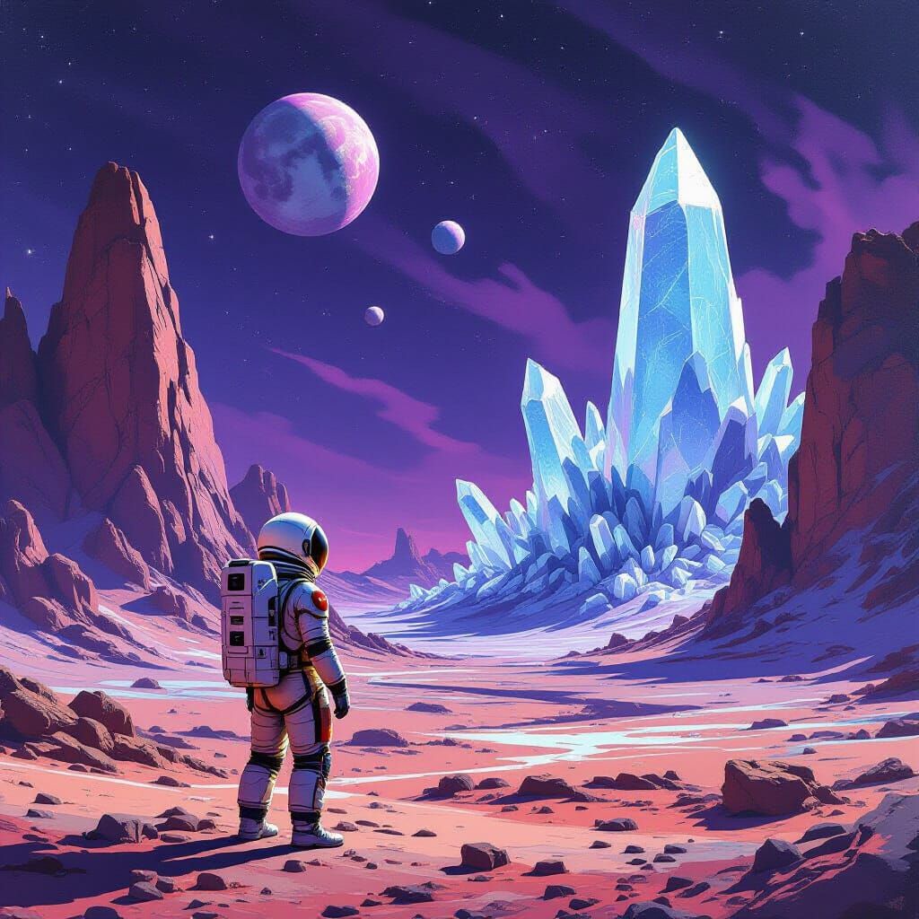 Astronaut on Alien Planet with Crystalline Formations