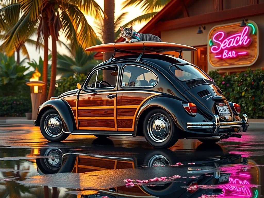 Vintage VW Beetle Woody in Tropical Paradise