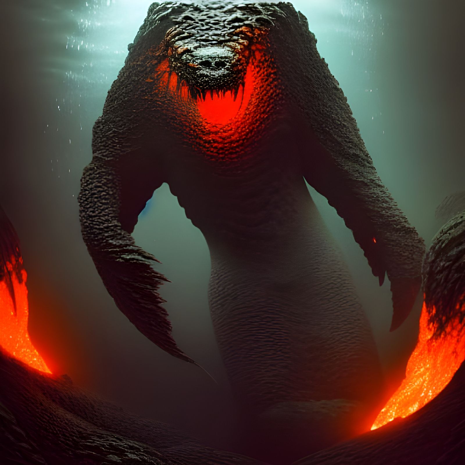 Underwater Bioorganic Lava Monster: Hyperrealistic Digital A...