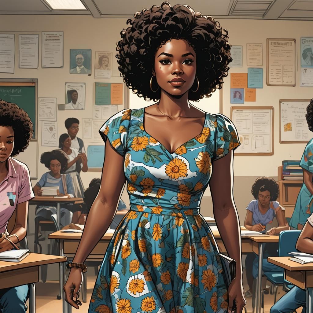 Attractive Woman in Classroom, Comic Book Art