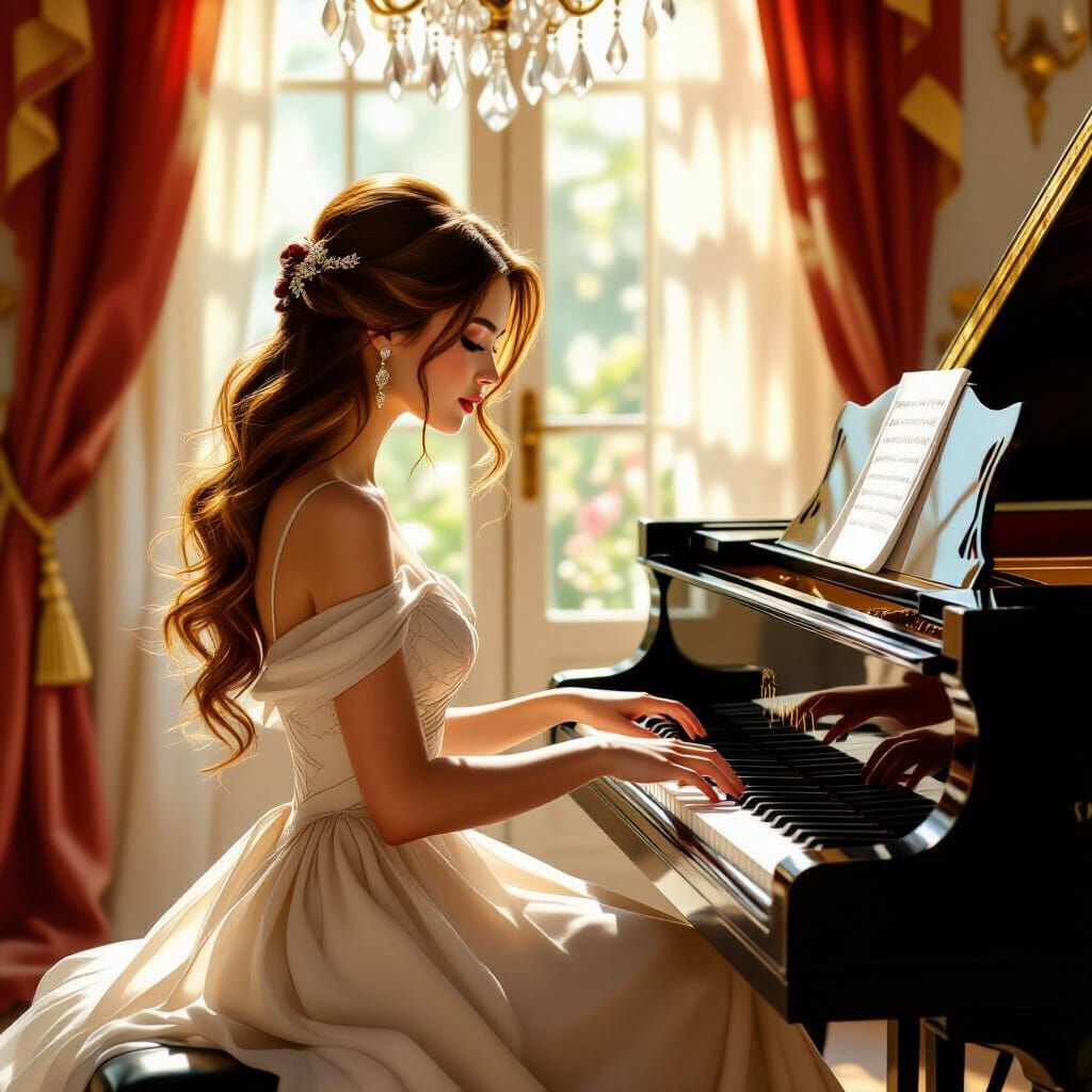 Elegant Woman at Piano, Sargent-Inspired Portrait