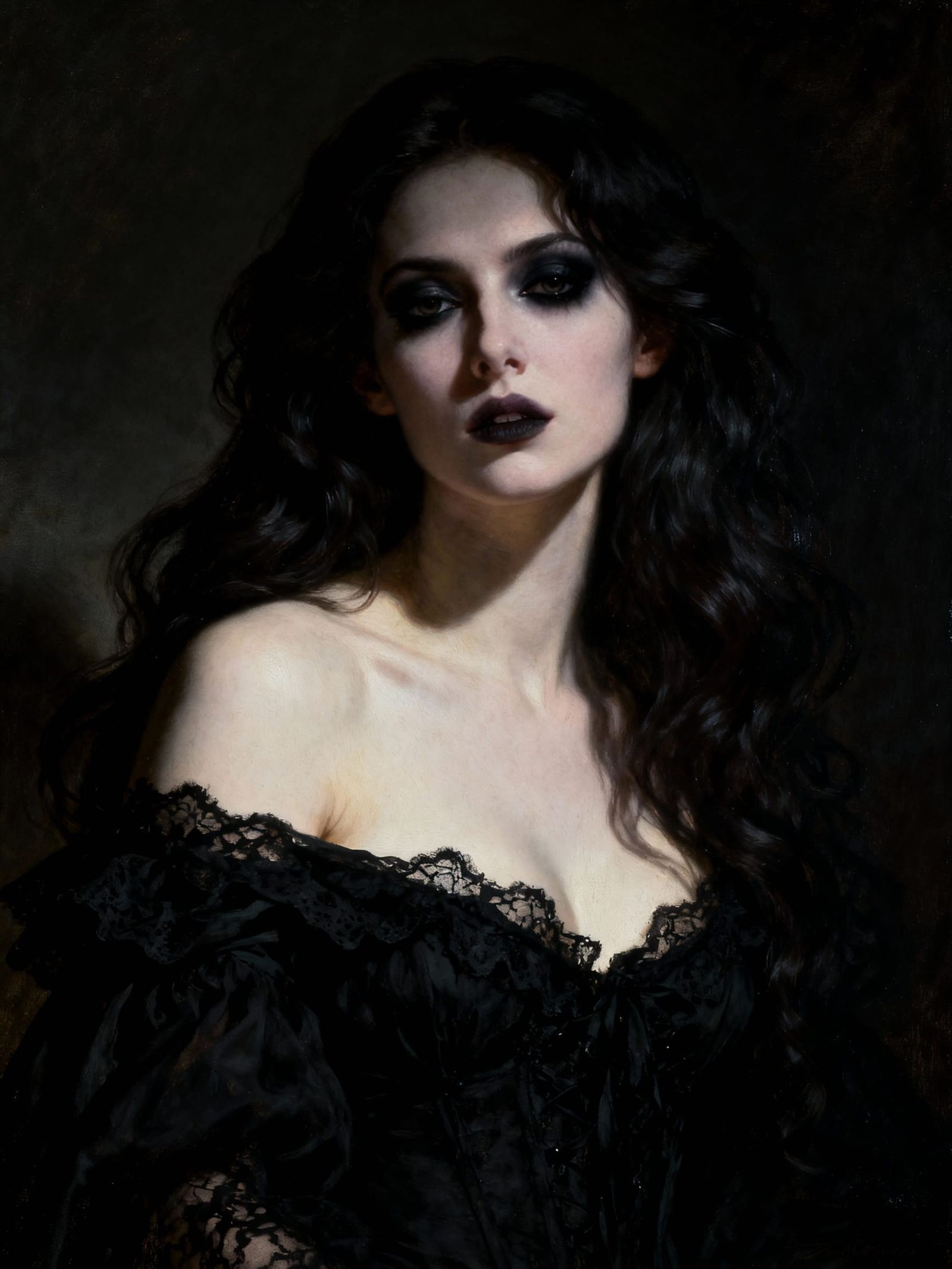 Seductive Goth Woman in Dramatic Chiaroscuro Lighting