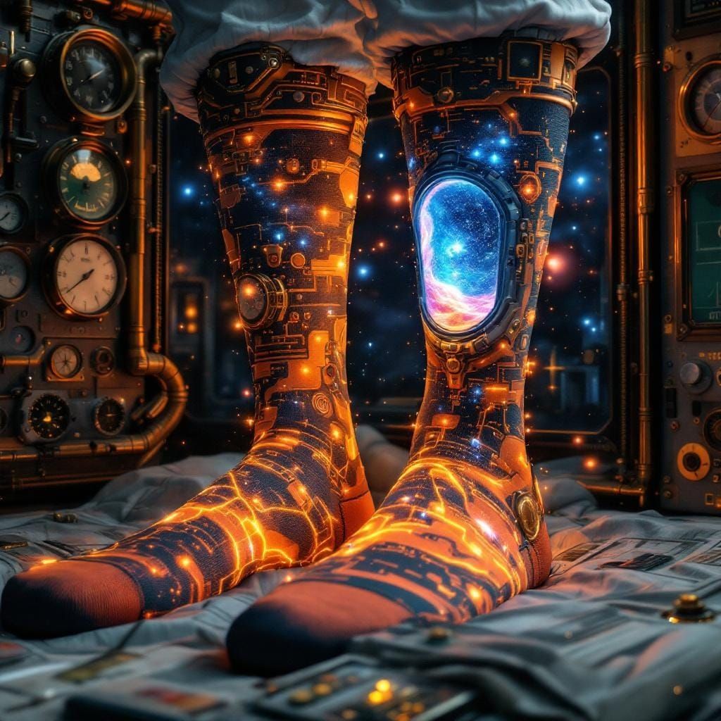 Dimensional Socks: Hyperrealistic Sci-Fi 3D Art