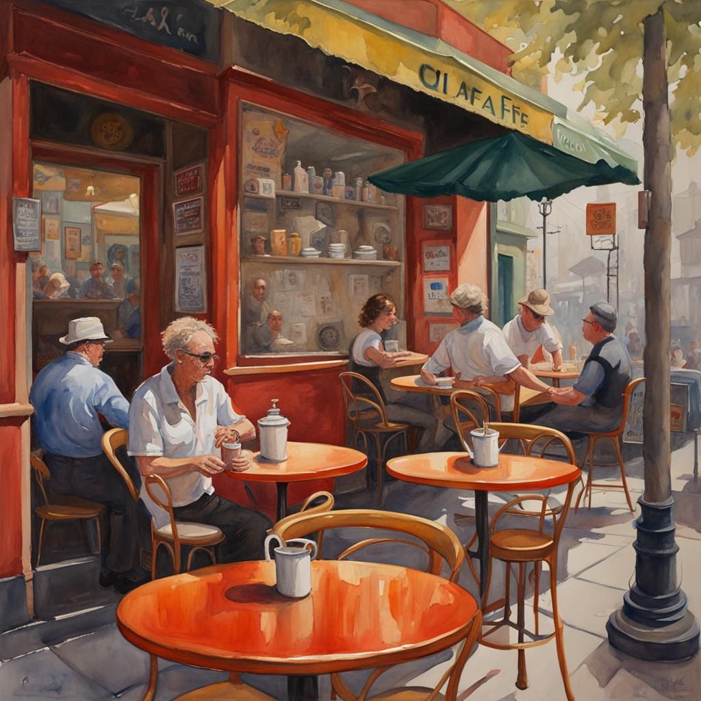 Vibrant Surreal Cafe in Watercolor Style