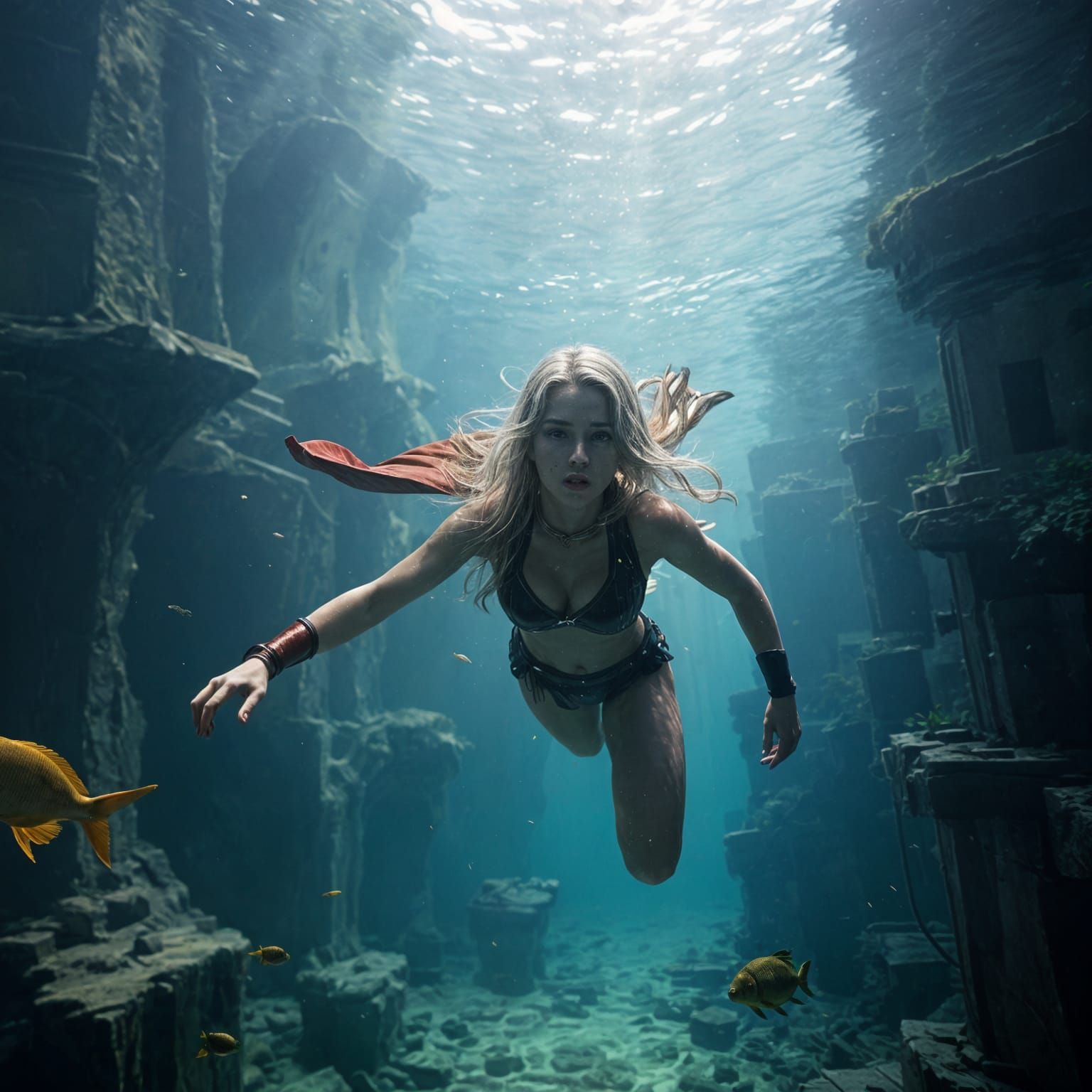 Underwater Supergirl in Sunken City: Macro Photography
