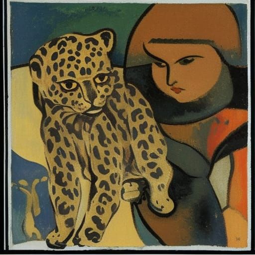 Leopard Cub and Vampire in Persian Miniature Style