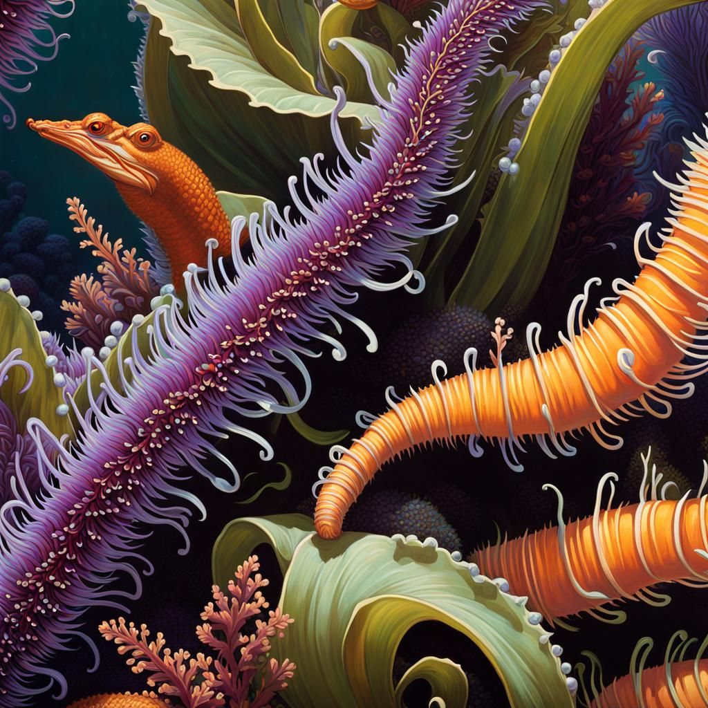 Luminescent Dragon-Scaled Worms in a Futuristic Reef