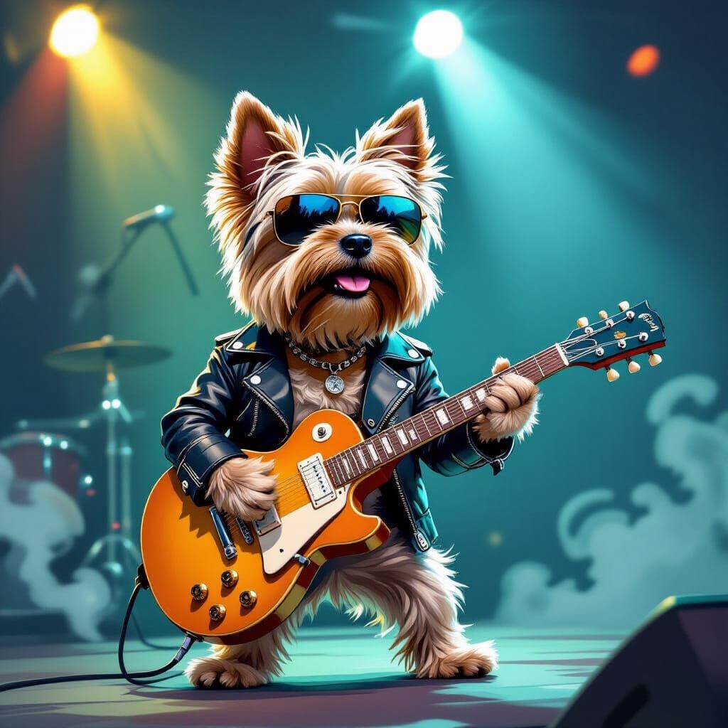 Yorkie Rock Star Shreds Guitar on Stage