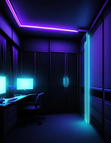 Dark and Moody Sci-Fi Bedroom with Neon Lights