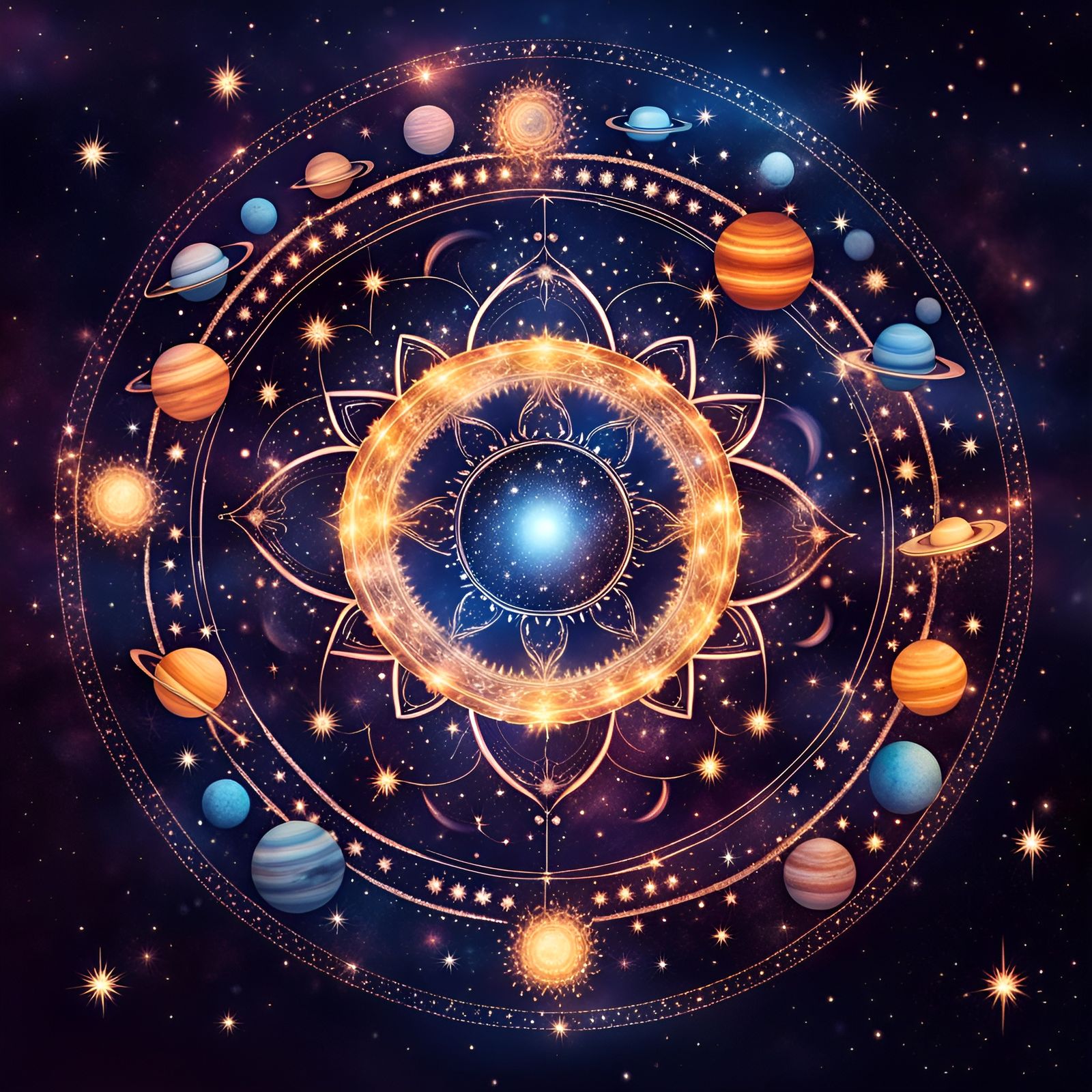 Celestial Cosmic Mandala of Stars and Planets