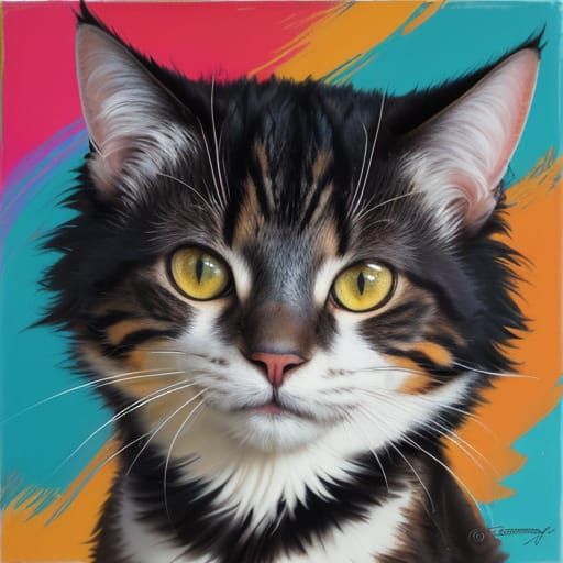 Elegant Cat Portrait in Oil Painting Style