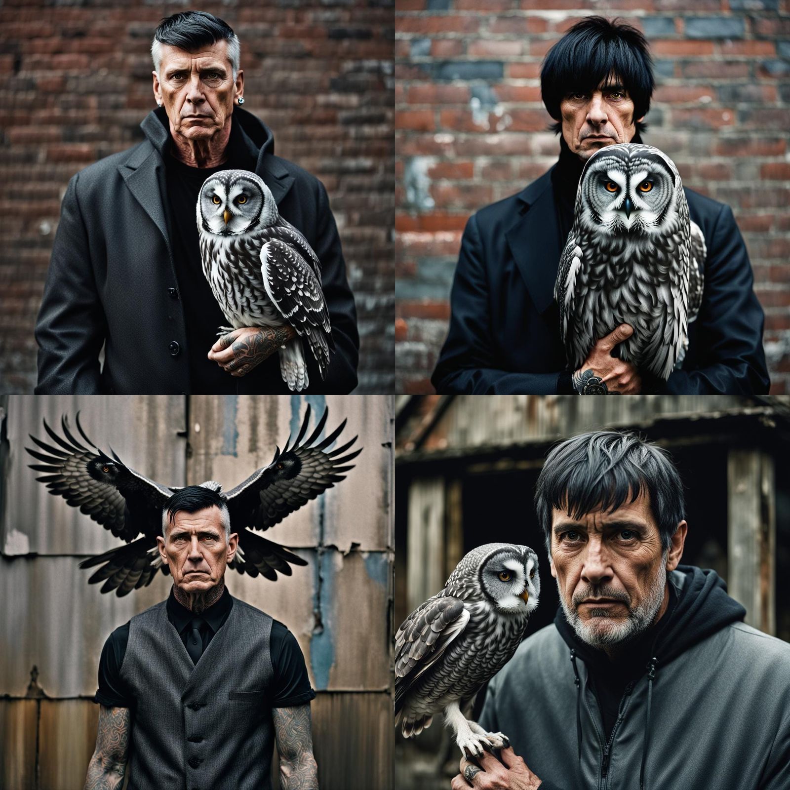 Goth Man with Owl in Cityscape, Professional Portrait