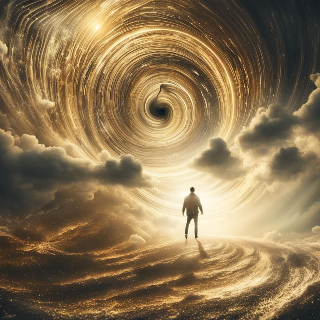 Serene Figure in Surreal Vortex: Hyper-Realistic Digital Art