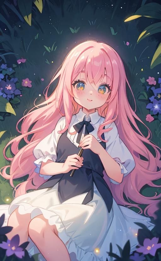 Sunrise Sketch of Woman in Flower Field