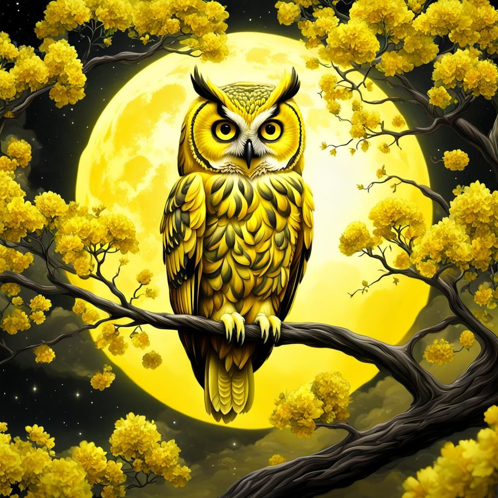 Yellow Owl in Twisted Tree: Digital Matte Painting