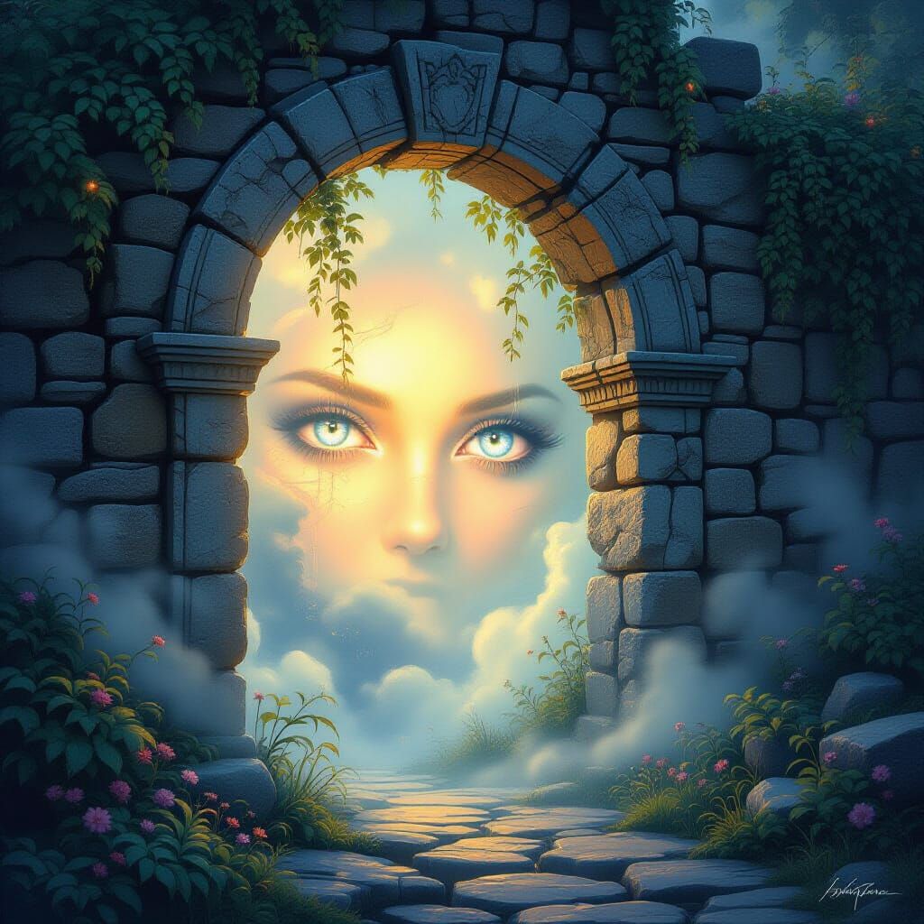 Ethereal Eyes Emerge From Stone Wall
