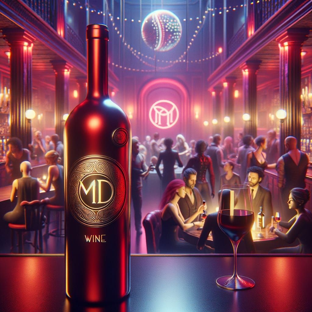 Elegant Red Wine Bottle in a Lively Bar Scene