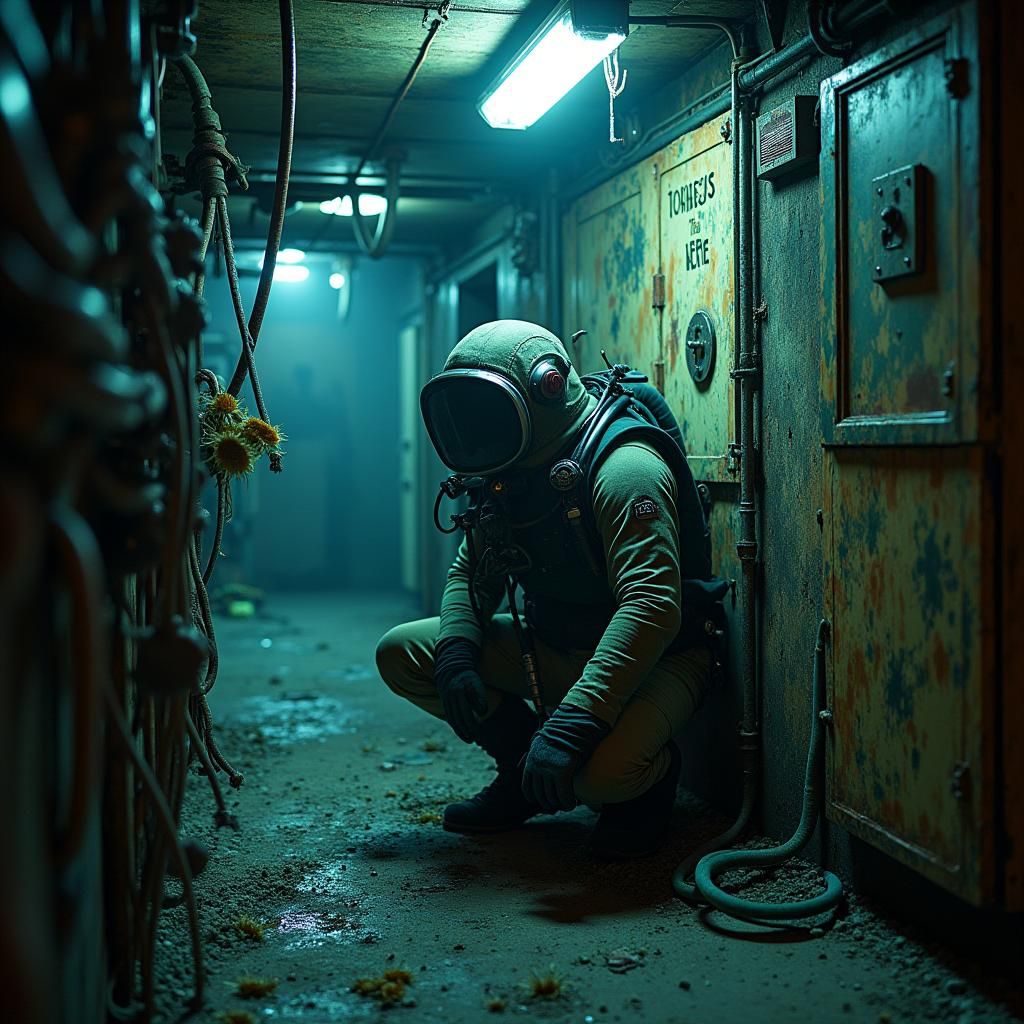 Creepy Underwater Research Vessel in Dark Surrealist Style