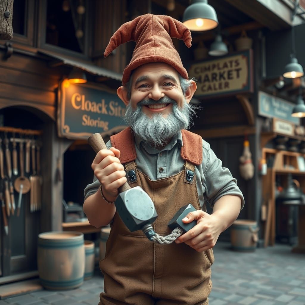 Gnome Blacksmith in a Rickety Marketplace
