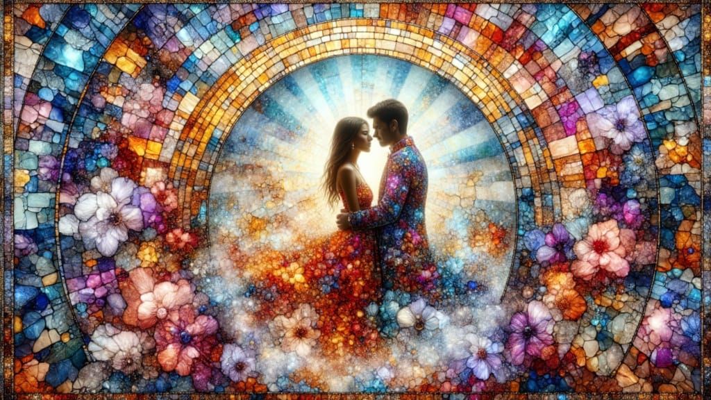 Stylized Couple on Swing in Surreal 3D Oil Painting