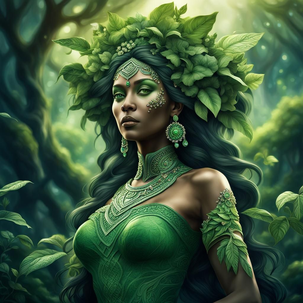 Mother Earth, goddess, green, beautiful, lush, elegant, gentle intricate details, HDR, beautifully shot, hyperrealistic,...