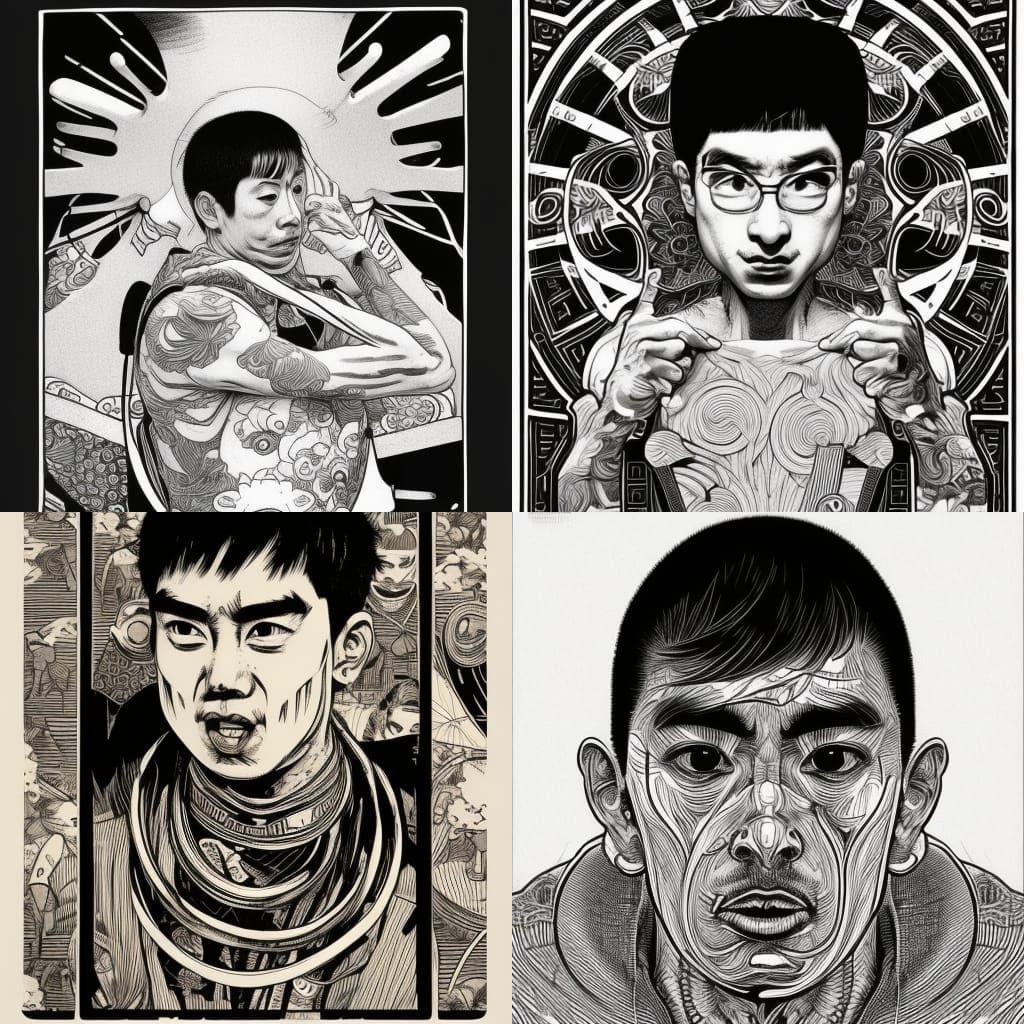 Shin Chan Yoga Skateboard Linocut Portrait