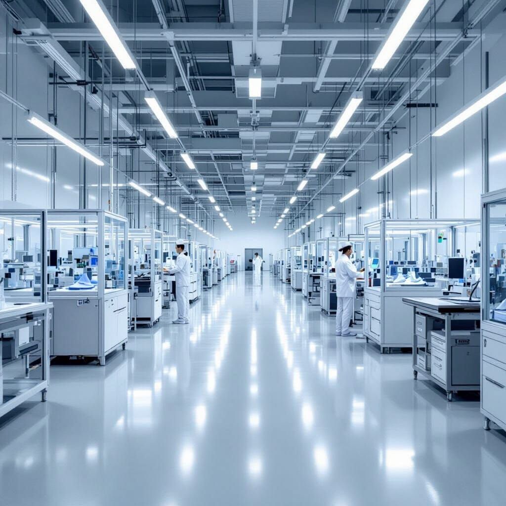 Modern Factory Corridor: Transparent Footwear Supply Chain