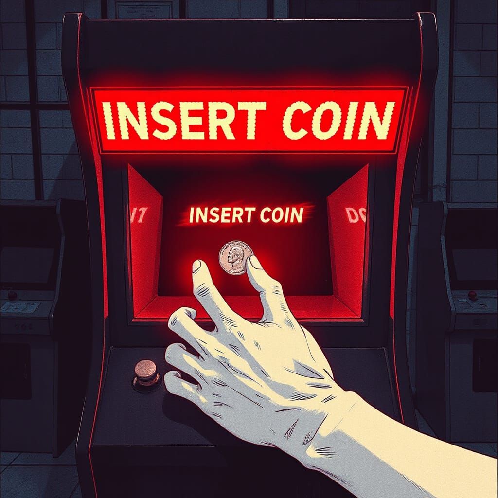 Spectral Hand at Glowing Arcade Machine