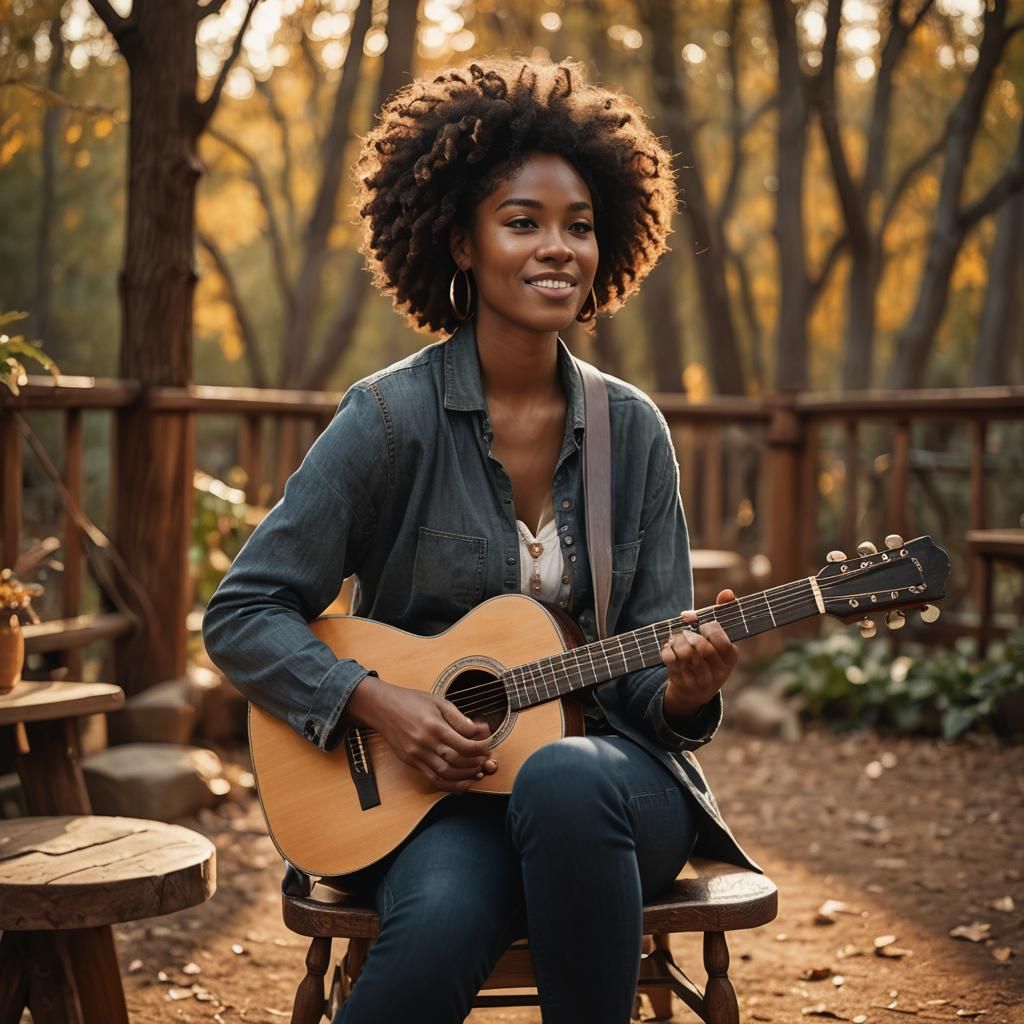Black Woman Playing Guitar in Cozy Setting
