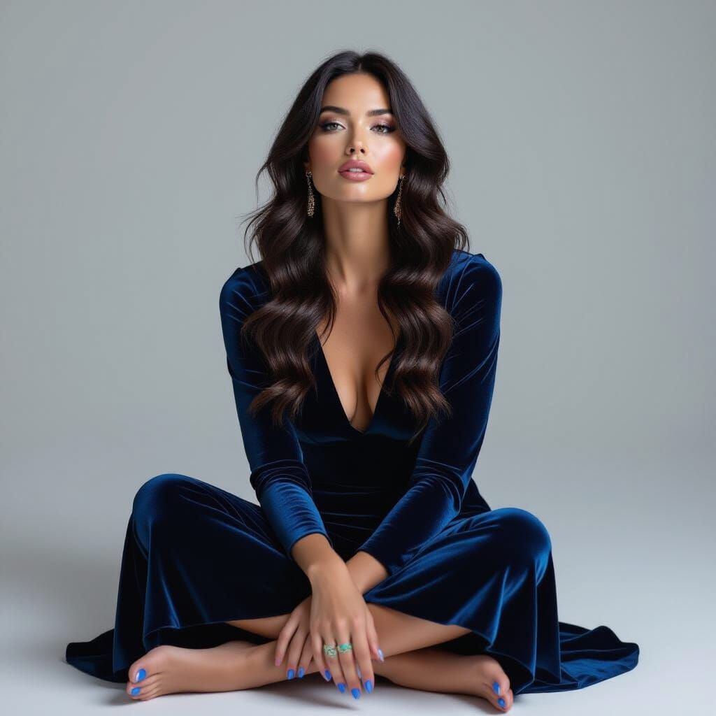 Celestial Woman in Velvet Dress: High Fashion