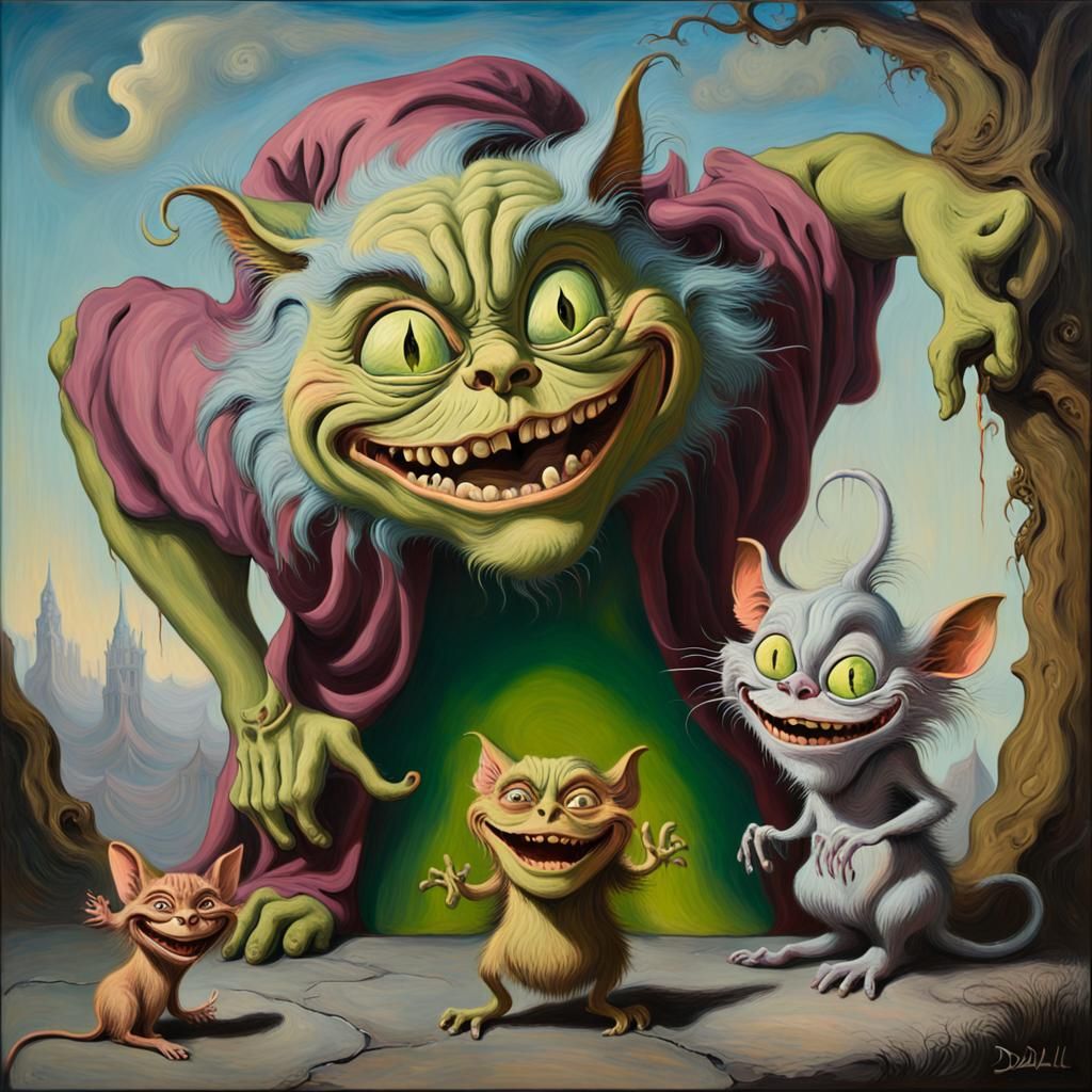 Cheshire Cat's Grin: Surreal Oil Painting
