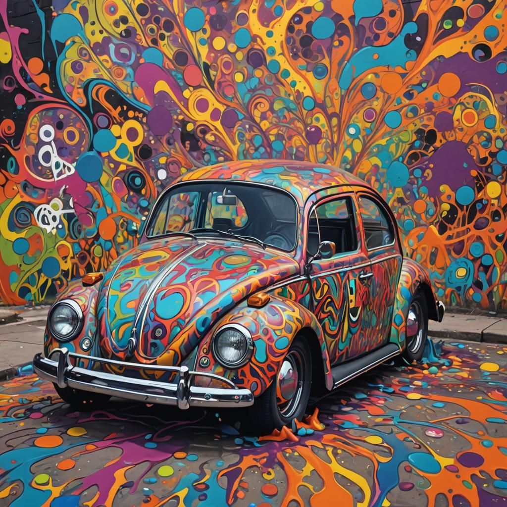 Psychedelic 1960s VW Bug Graffiti Art