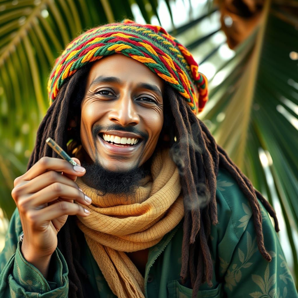 Photorealistic Bob Marley Portrait in 1970s Style