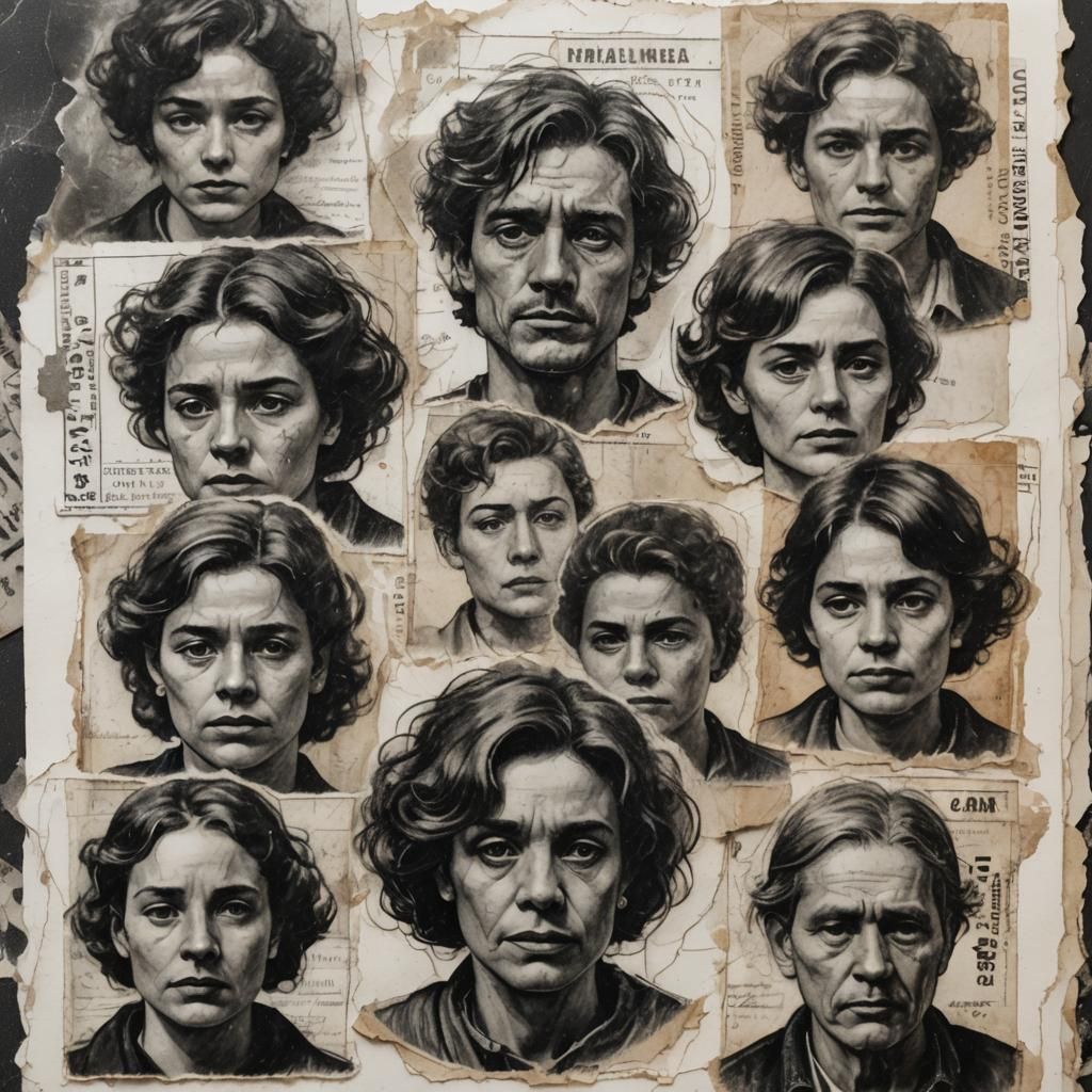 Vintage Charcoal Portrait Collage with Retro-Futuristic Flai...