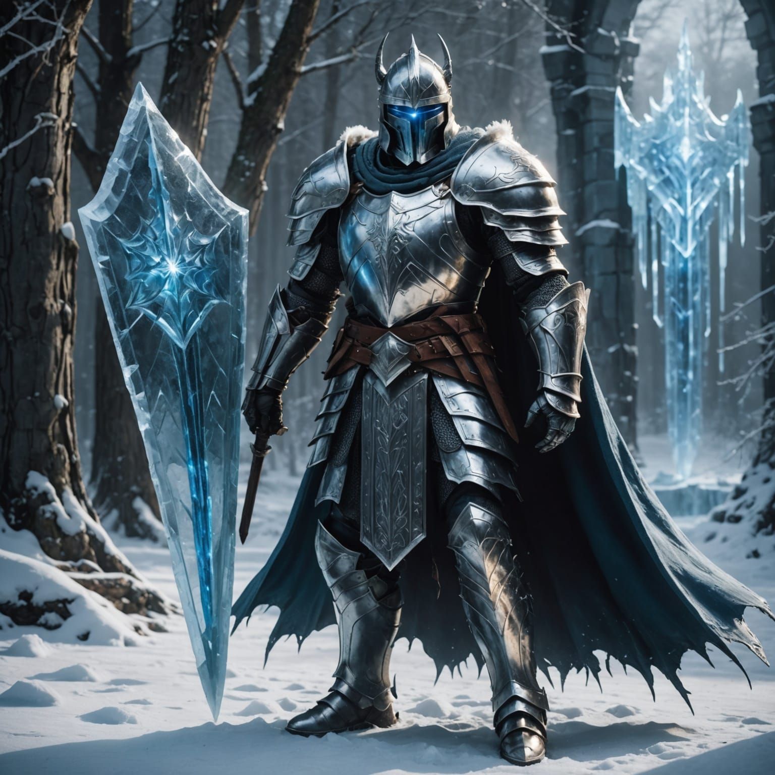 Ethereal Frost Knight with Radiant Magical Shield