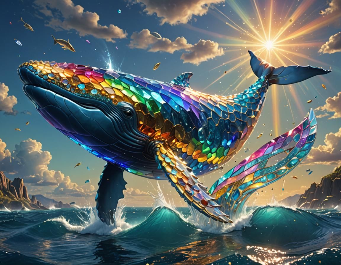 Rainbow Crystal Whale in Steampunk Style