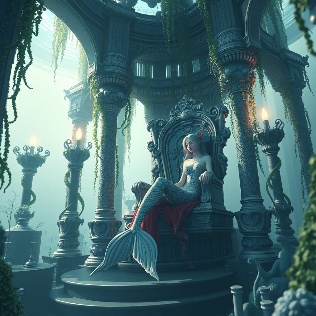 Mermaid in Ethereal Underwater Kingdom, Anime Style