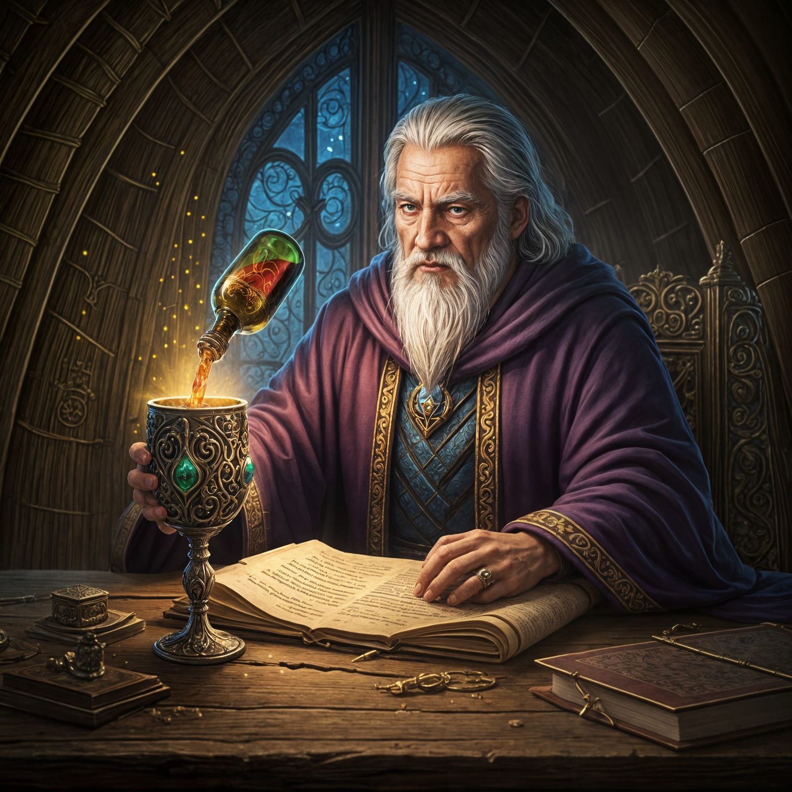 Magical Wine Bottle Fills Wizard's Goblet