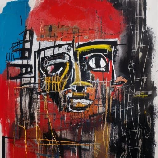 Boy and Dog in Urban Landscape, Neo-Primitivist Style