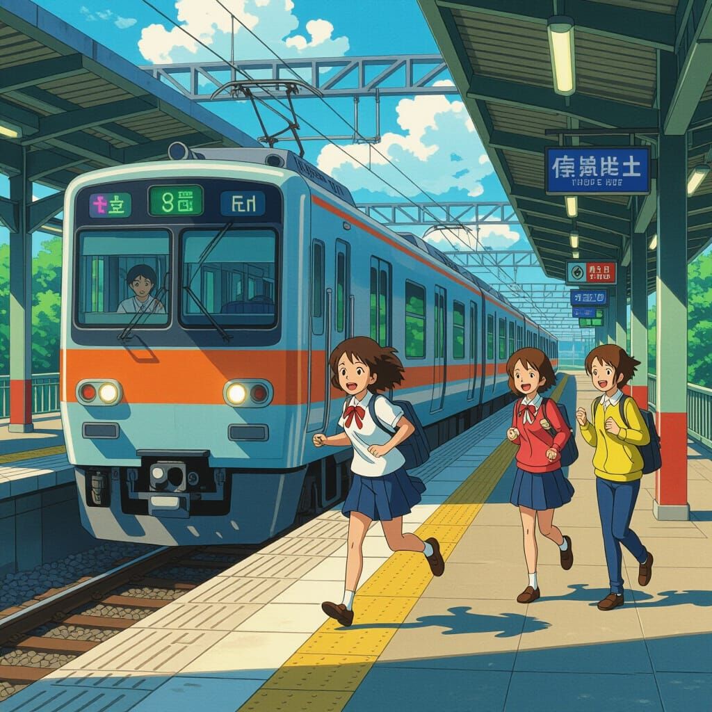 Anime Girl Misses Train, Friends Laugh in Tragicomic Scene
