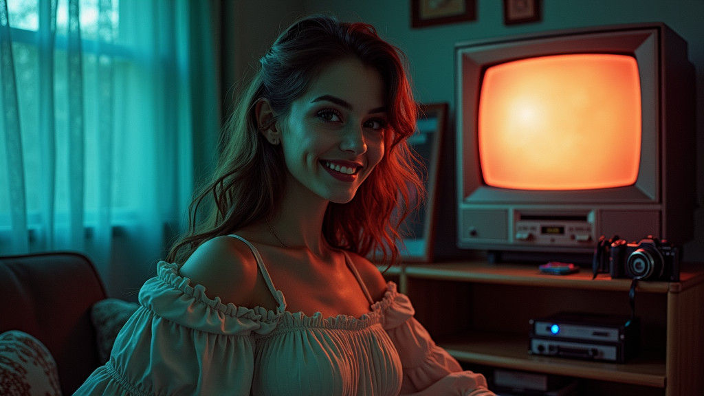 Eerie Portrait of Smiling Woman in Surreal Style