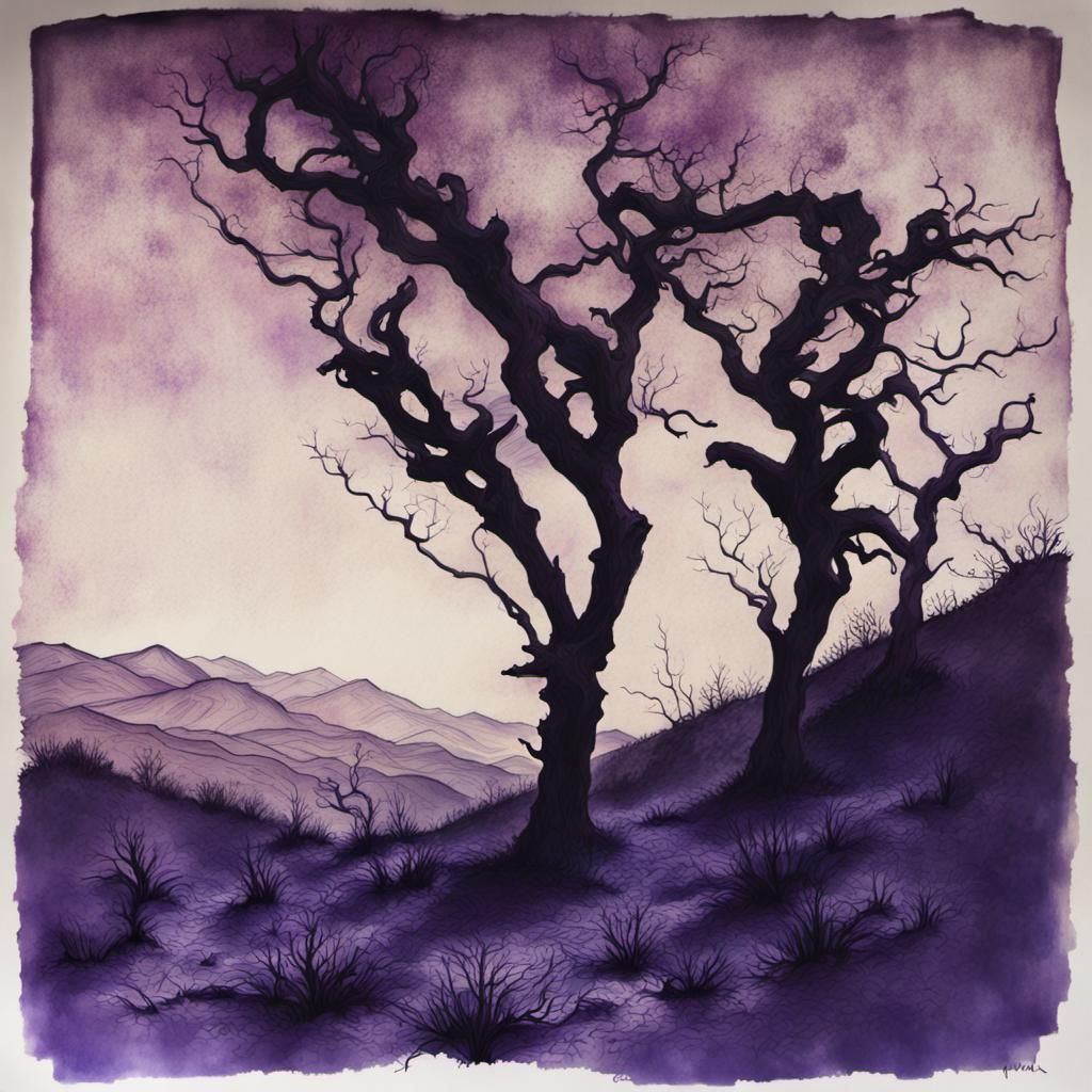 Burnt Trees and Purple Flowers in California