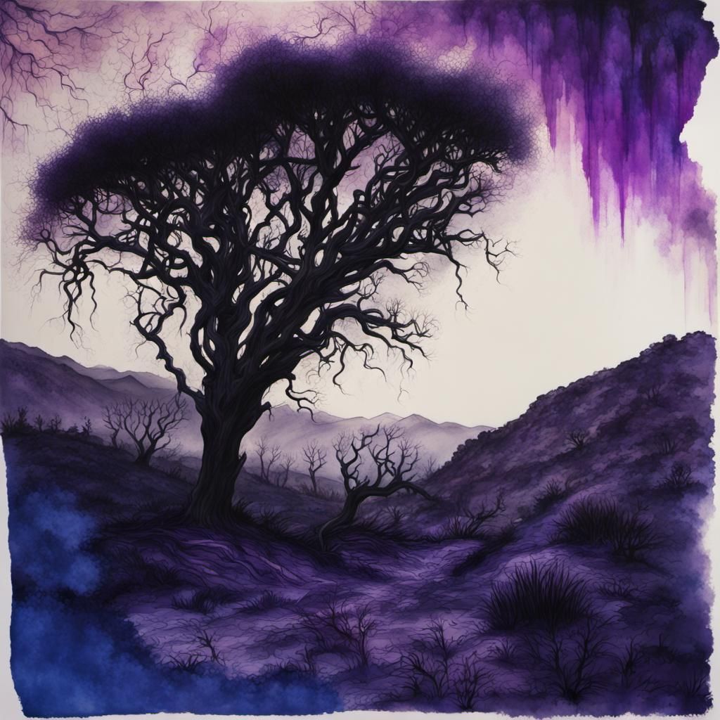 Santa Monica Mountains: Cyanotype Charcoal Sunrise