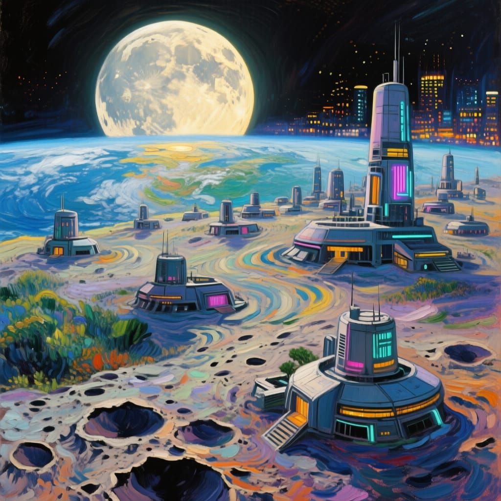Lunar Alien Base in Van Gogh Style