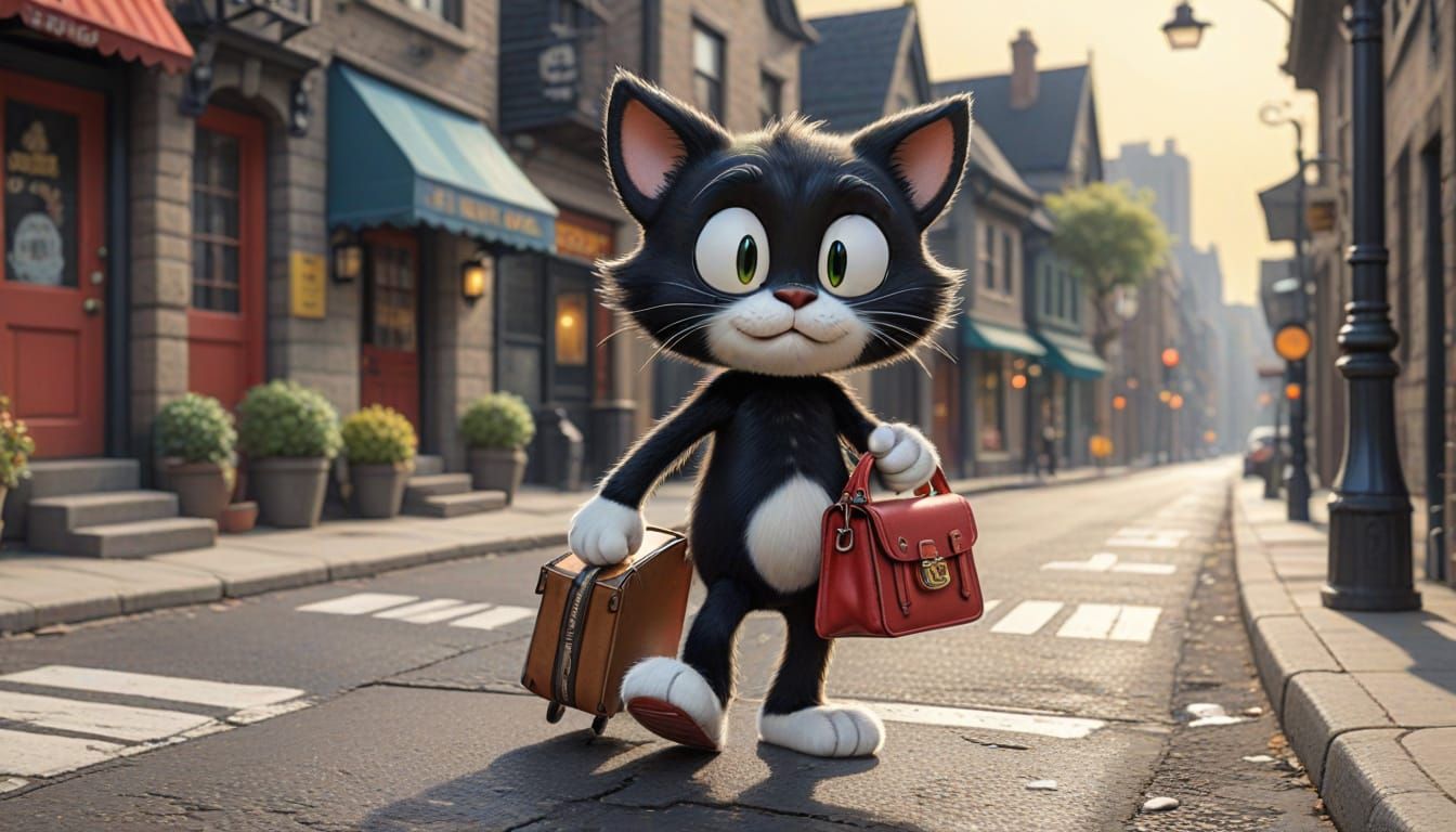 Felix the Cat Walks the Street: 2D Cartoon Art