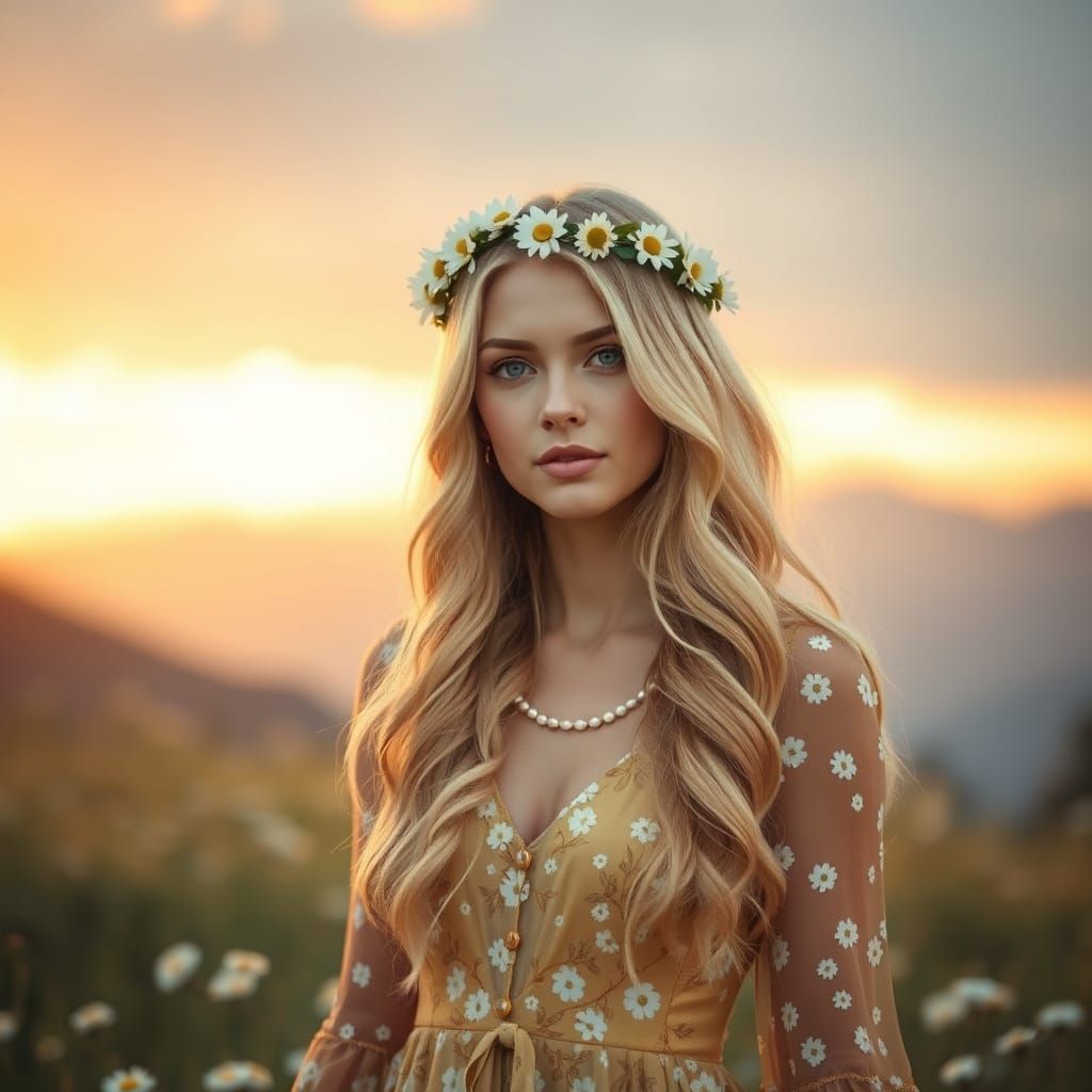 Ethereal Bohemian Beauty in a Whimsical Meadow
