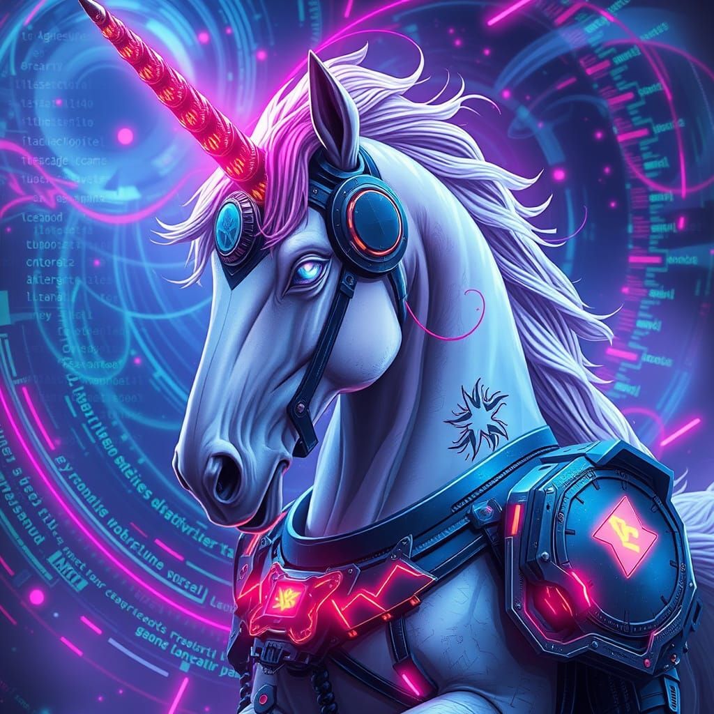 Cyberpunk Unicorn with Glowing Armor and Neon Lights