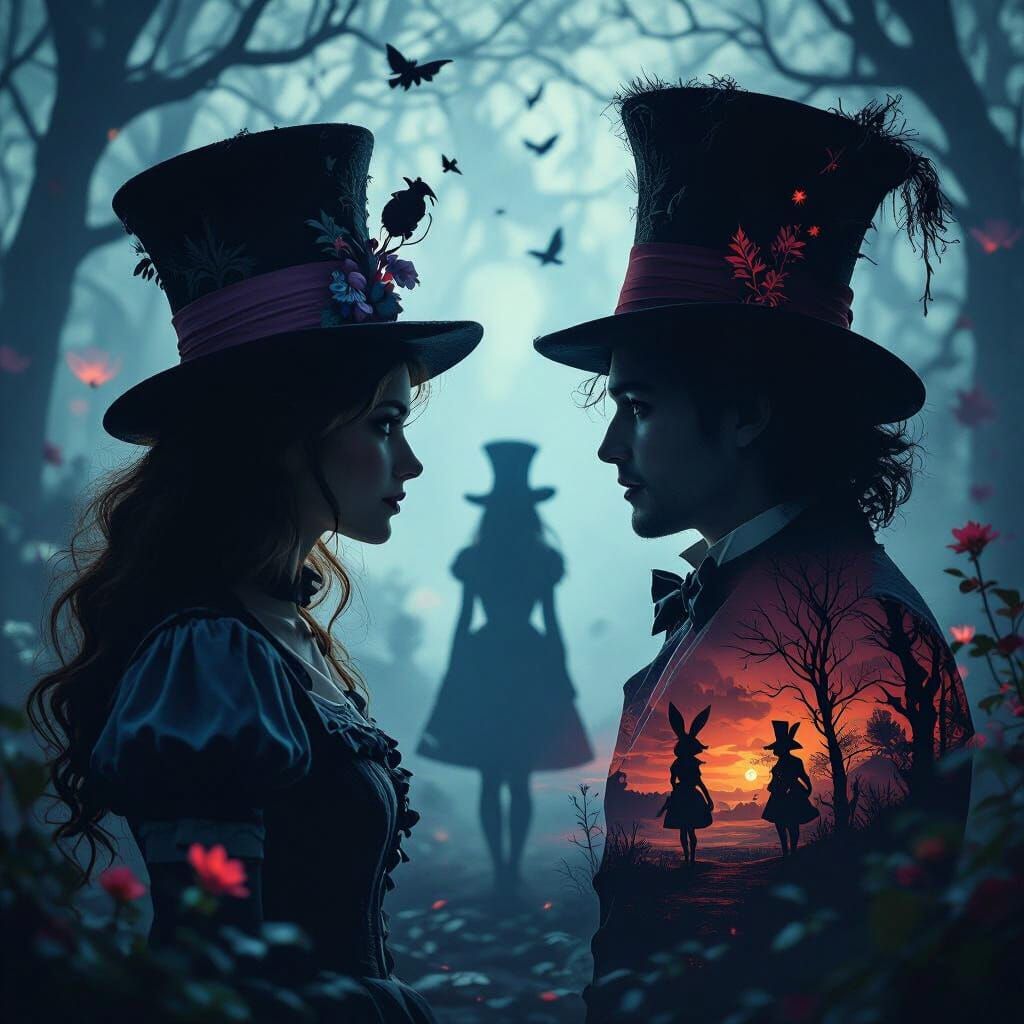 Alice in Wonderland: Double Exposure Silhouette